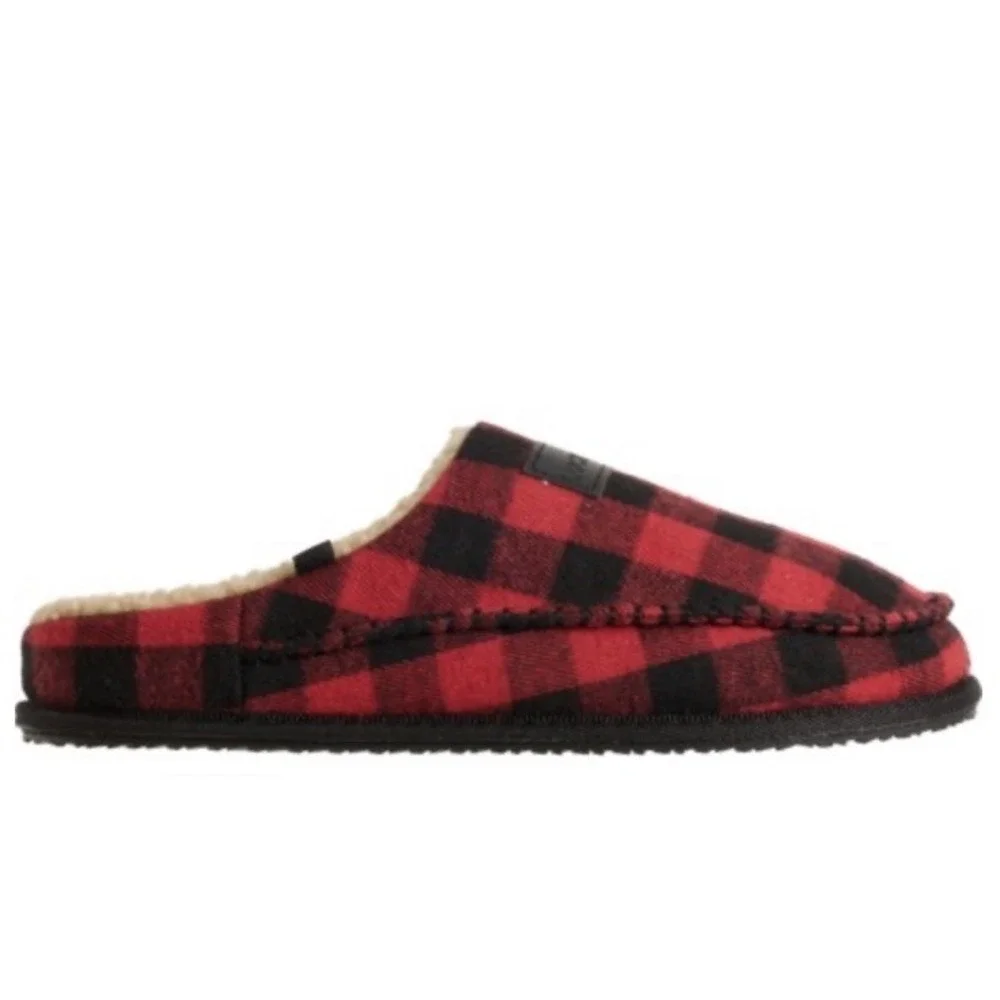 NEW $50 LUCKY BRAND Men's‎ Red Buffalo Plaid Slippers Sherpa Lined Large 11-12